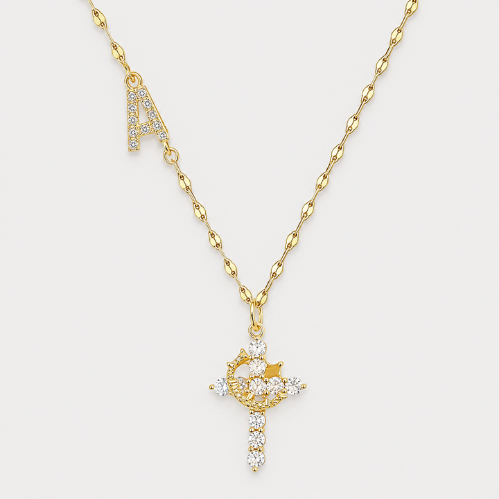 Initial Cross Zircon Pendant Necklace