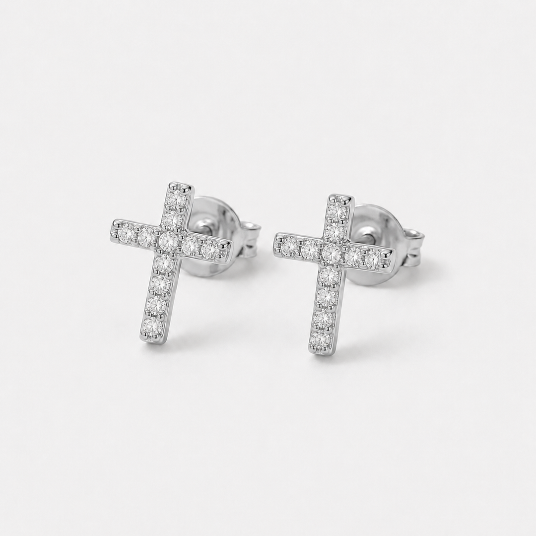 Pavé Cross Stud Earrings