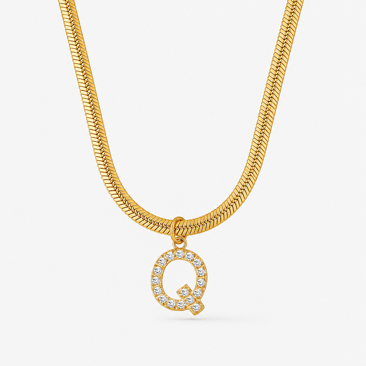 Pavé Initial Pendant Snake Chain Necklace