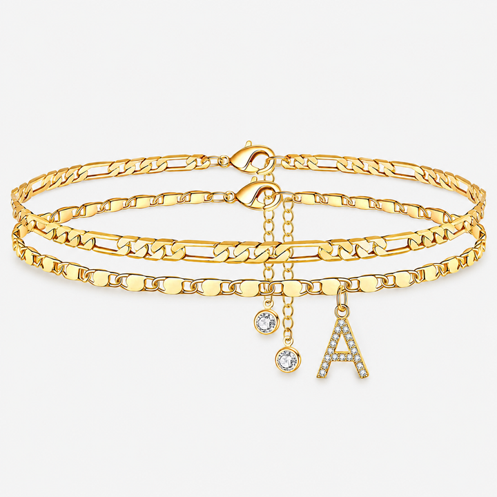 Alphabet Double-Layer Cuban Anklet