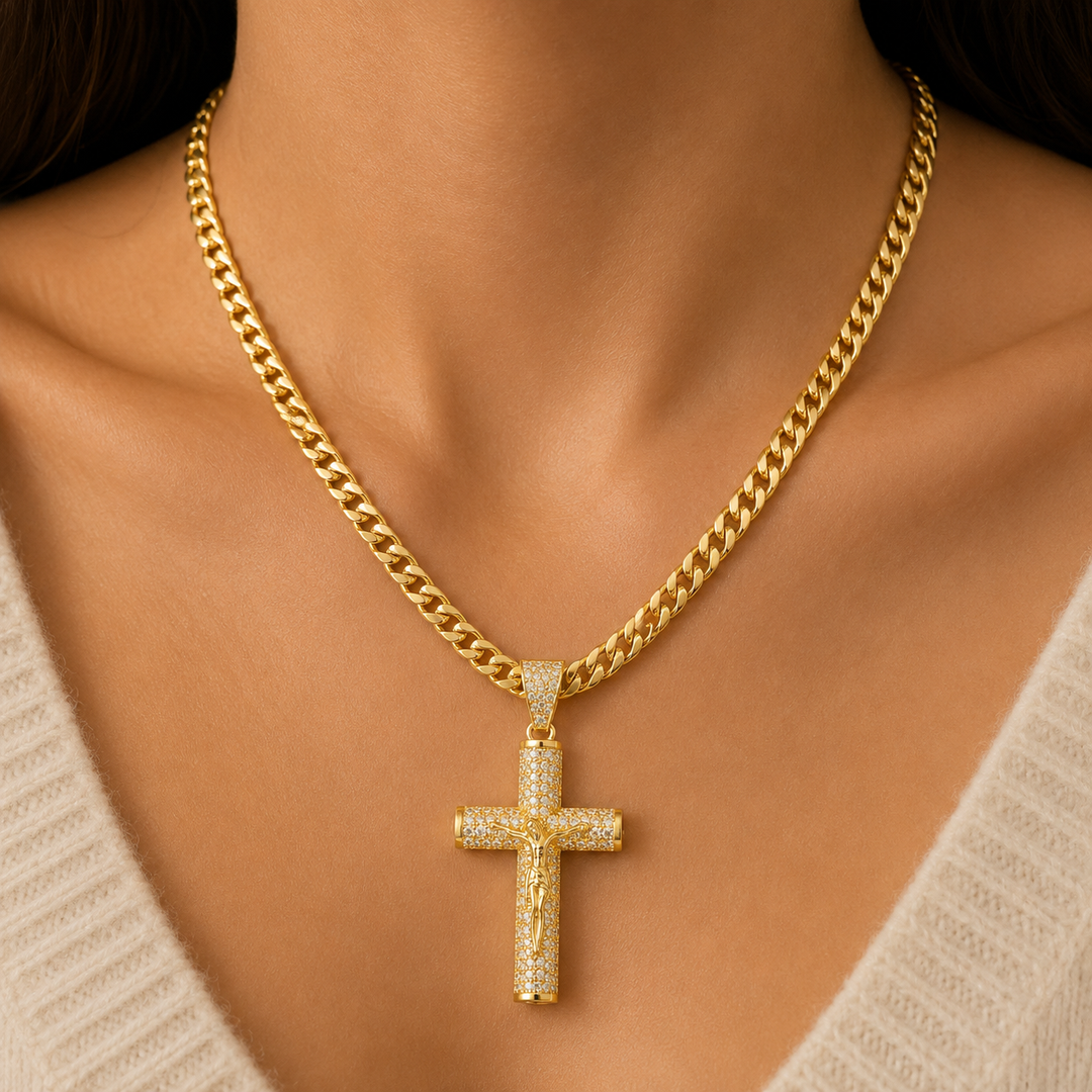 Full-Diamond Jesus Cross Pendant Necklace