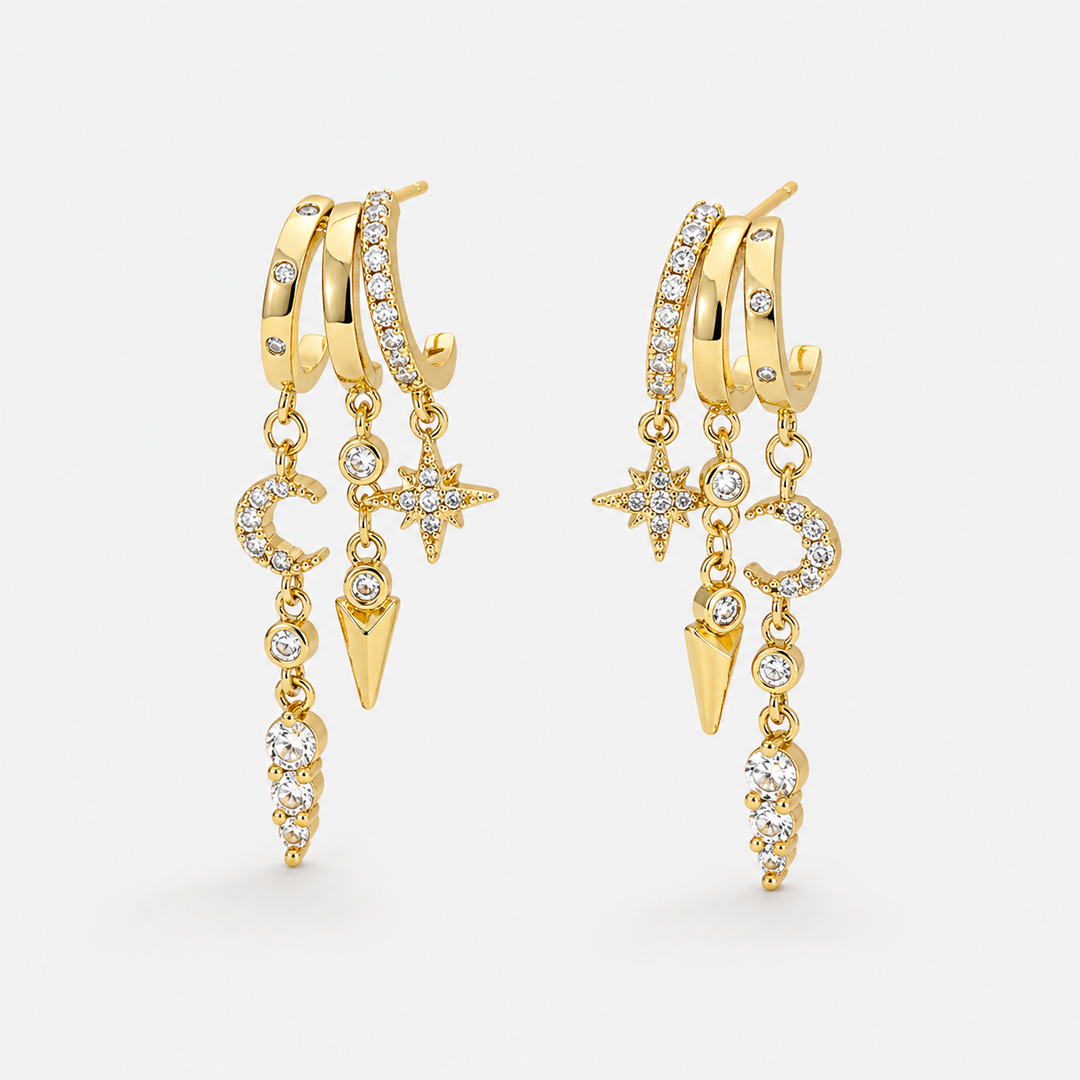 Celestial Tassel Huggie Earrings