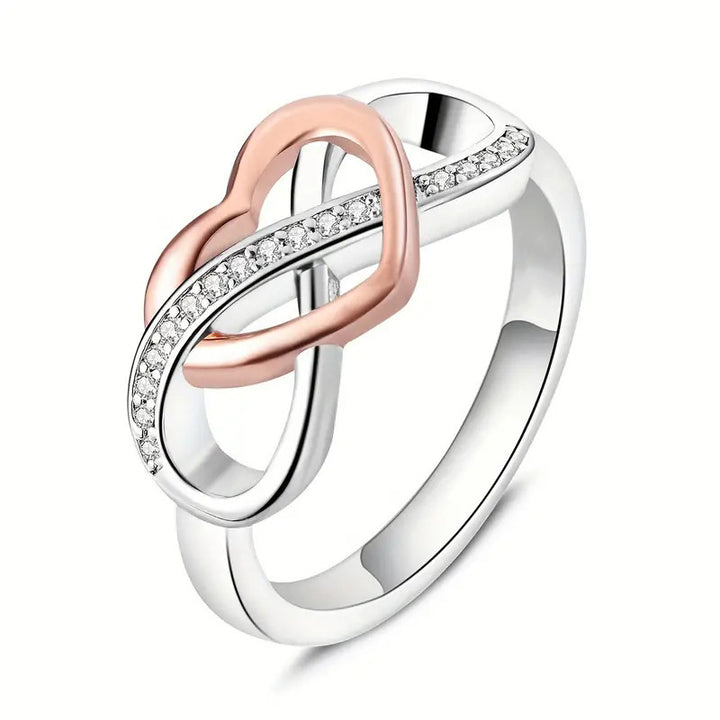 Angled view of the two-tone Intertwined Heart Ring