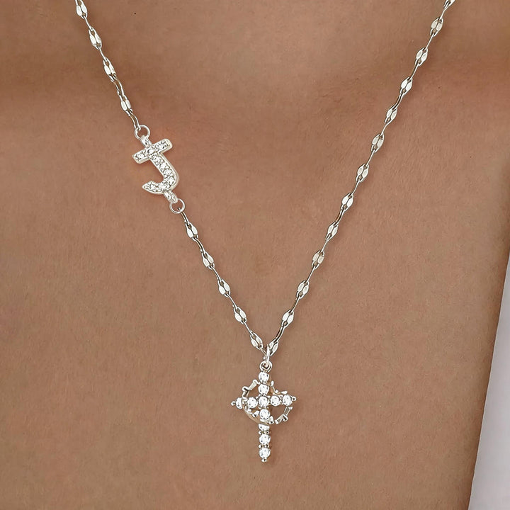 Initial Cross Zircon Pendant Necklace