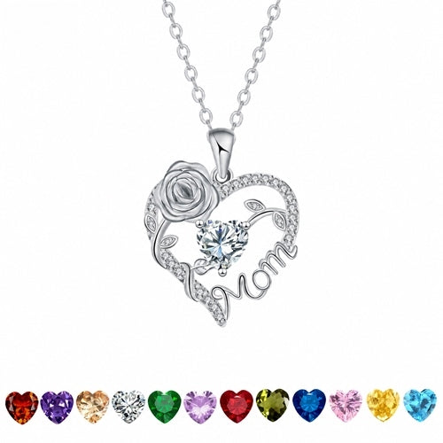 Mom heart rose pendant and twelve crystal colors