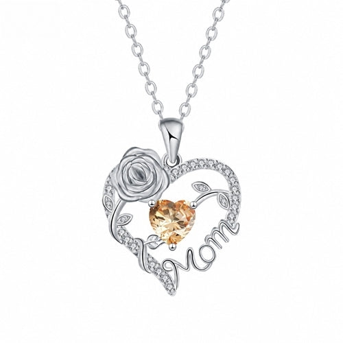 Silver Mom heart rose pendant - March - Champagne