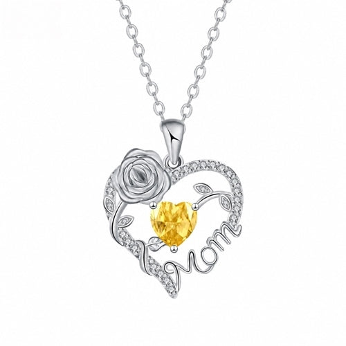 Silver Mom heart rose pendant - November - Golden Yellow