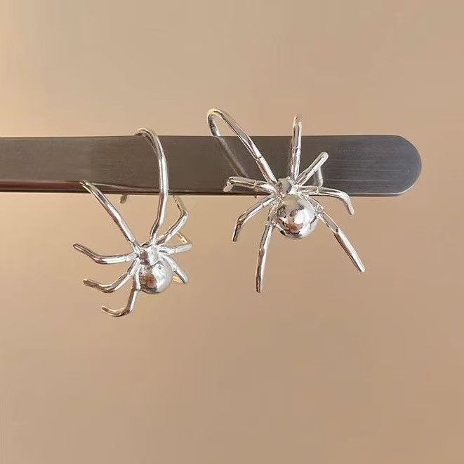 Pair of silver spider-shaped earrings